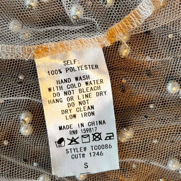 New ALTAR’D STATE Ivory Sheer Pearl Rhinestone Beaded Cropped Top Women's Sz Sm - Picture 11 of 12